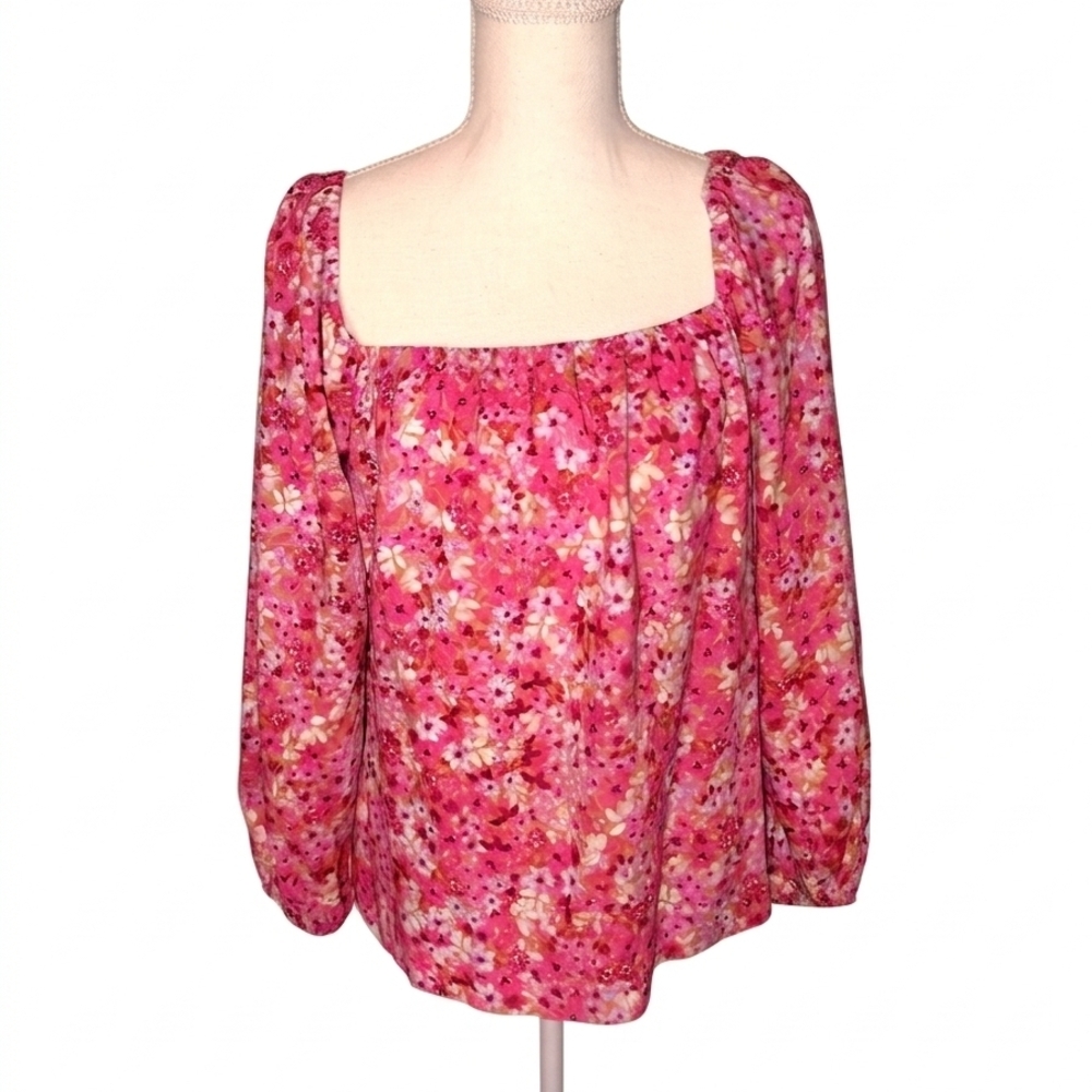 Sanctuary Pink Floral Square-Neck Long Sleeve Blouse Size Medium‎